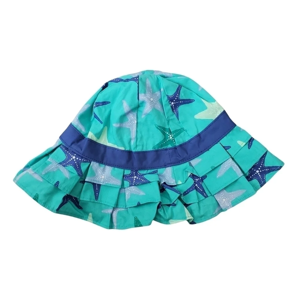 Gymboree 2T/3T Toddler Sun Hat with Chin Strap Blue Seashell Girls Summer Beach